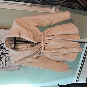 Ivory Belted Corduroy One Button Blazer